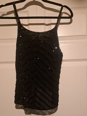 ♟️Costa Blanca Black Crochet Sequin Top Fancy classy & sexy Shimmer and shine